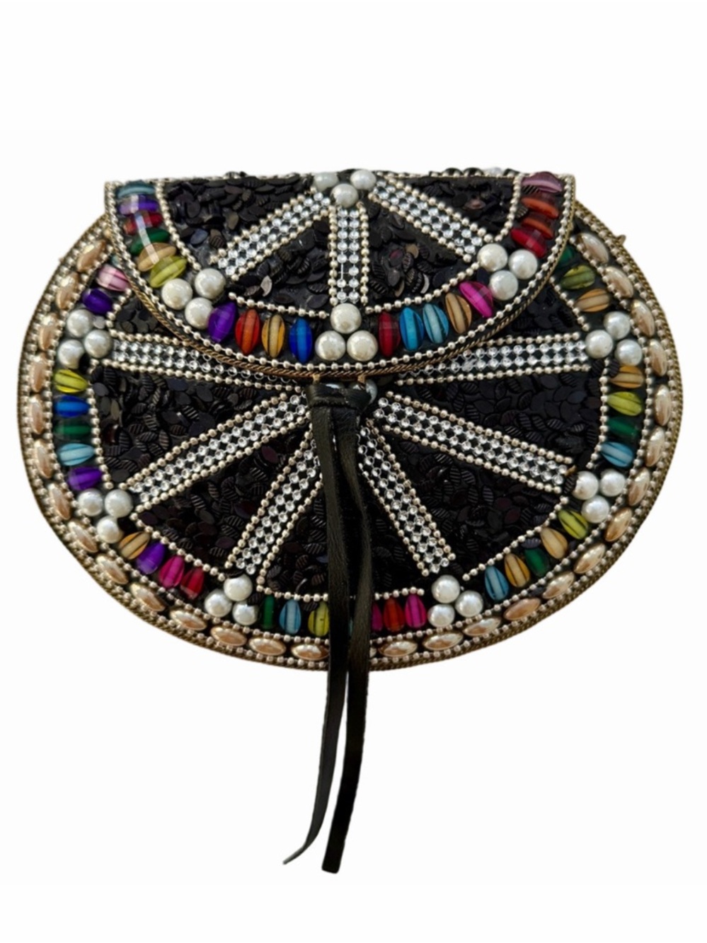 Lulu NY Mosaic Hard Shell Flap Jeweled Crossbody Purse Bag Embellished Gems